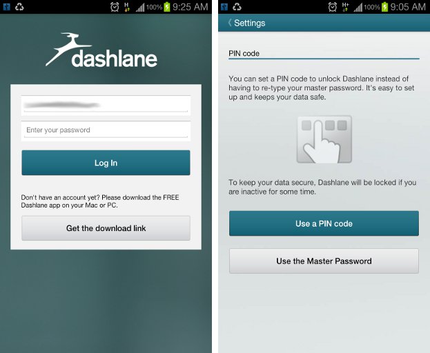 Get account info. Dashlane. Keep your passwords safe. Info app.